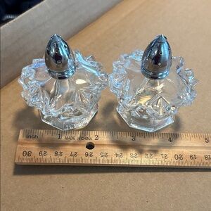 Vintage glass Salt and Pepper Shakers with metal tops